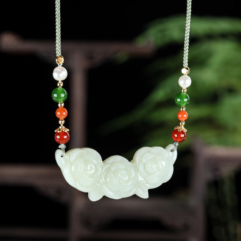 Natural Hetian Jade Ruyi Lock Pendant – White Jade Peony Flower Collarbone Necklace | Luxury Gift for Loved Ones - STAR8S