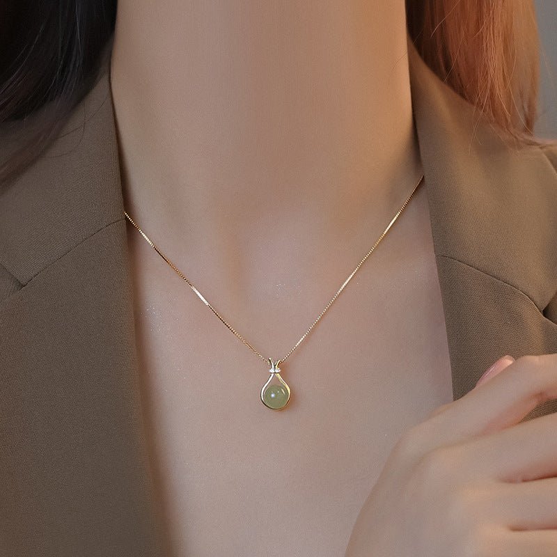 Natural Hetian Jade S925 Silver Fortune Bag Necklace – Elegant Jade Pendant for Women, Minimalist Design - STAR8S
