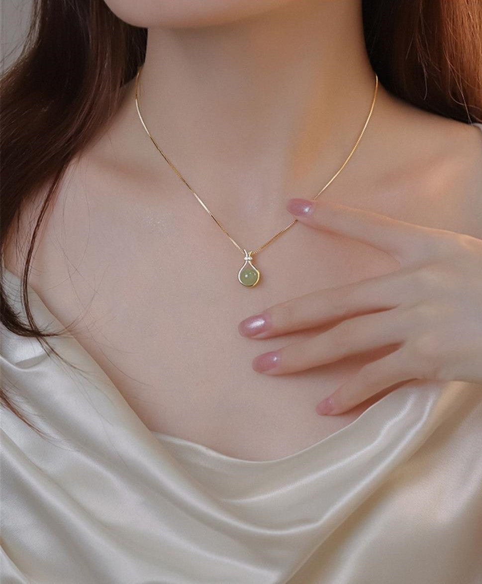 natural hetian jade s925 silver fortune bag necklace – elegant jade pendant for women, minimalist design - star8s