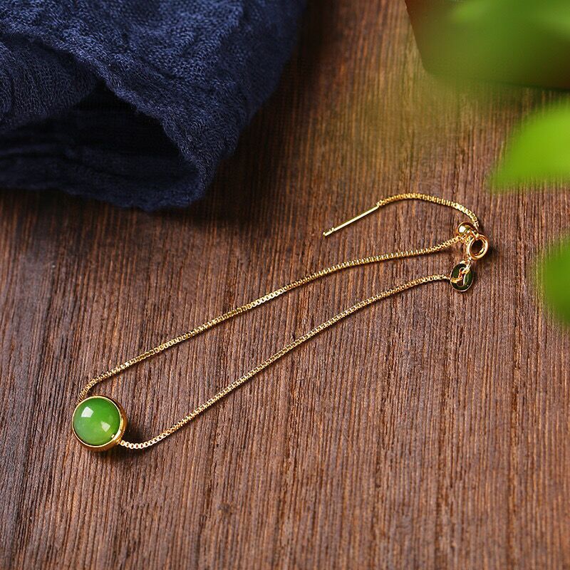 Natural Hetian Jade Starry Sky Bracelet – Adjustable 8mm, Simple & Elegant Design ✨💚 - STAR8S