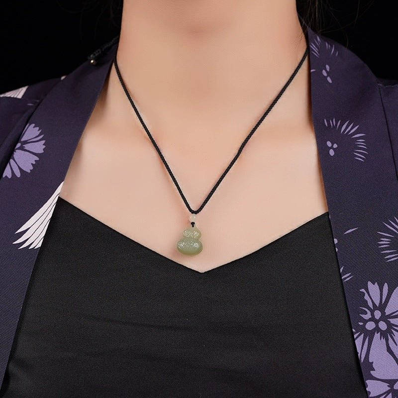 Natural Hetian Jade Wealth and Fortune Gourd Pendant Necklace | Men & Women Jade Amulet - STAR8S