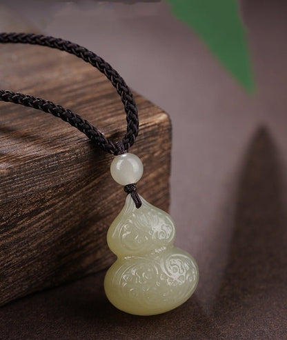 Natural Hetian Jade Wealth and Fortune Gourd Pendant Necklace | Men & Women Jade Amulet - STAR8S