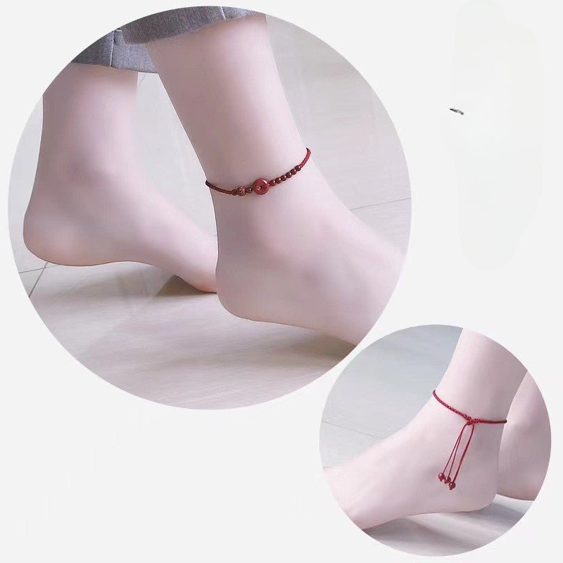 Natural High - Concentration Cinnabar Zodiac Charm Anklet – Red Pingan Bead, Handwoven Unisex Jewelry - STAR8S