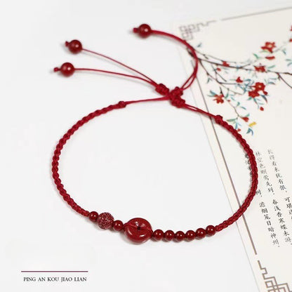Natural High - Concentration Cinnabar Zodiac Charm Anklet – Red Pingan Bead, Handwoven Unisex Jewelry - STAR8S