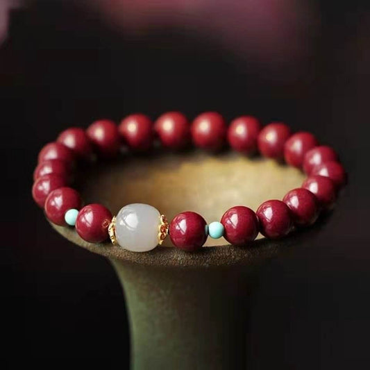 Natural High - content Cinnabar & Hetian Jade Bead Bracelet, Traditional Chinese Style Jewelry - STAR8S