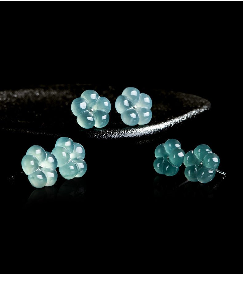Natural Ice - Grade Jade Plum Blossom Stud Earrings | S925 Silver | Women's Jewelry - STAR8S