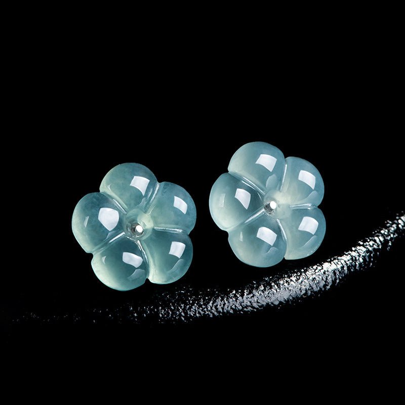 Natural Ice - Grade Jade Plum Blossom Stud Earrings | S925 Silver | Women's Jewelry - STAR8S