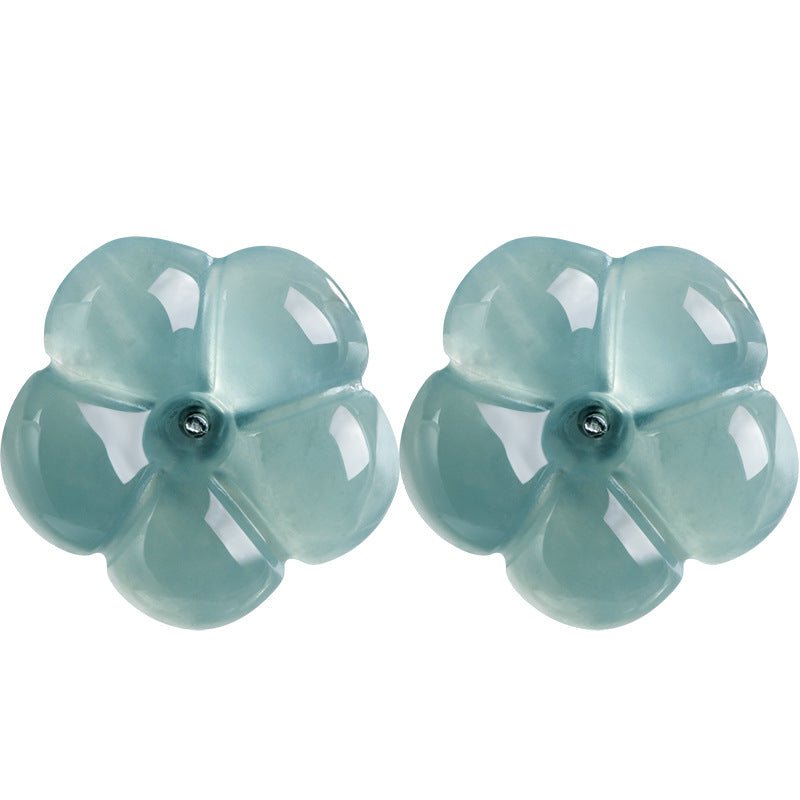 natural ice - grade jade plum blossom stud earrings | s925 silver | women's jewelry - star8s