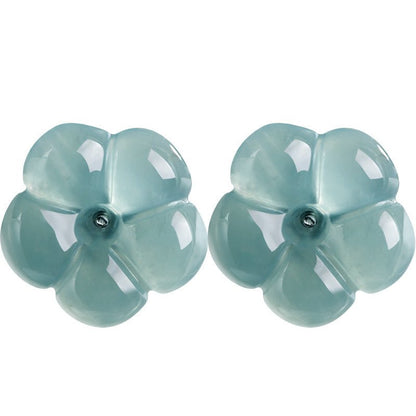 Natural Ice - Grade Jade Plum Blossom Stud Earrings | S925 Silver | Women's Jewelry - STAR8S