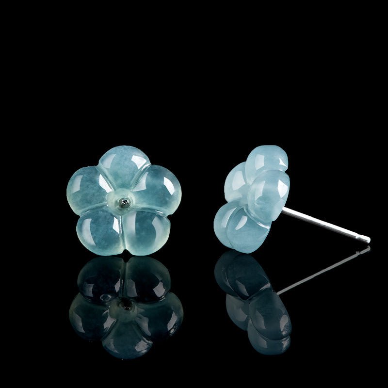 Natural Ice - Grade Jade Plum Blossom Stud Earrings | S925 Silver | Women's Jewelry - STAR8S