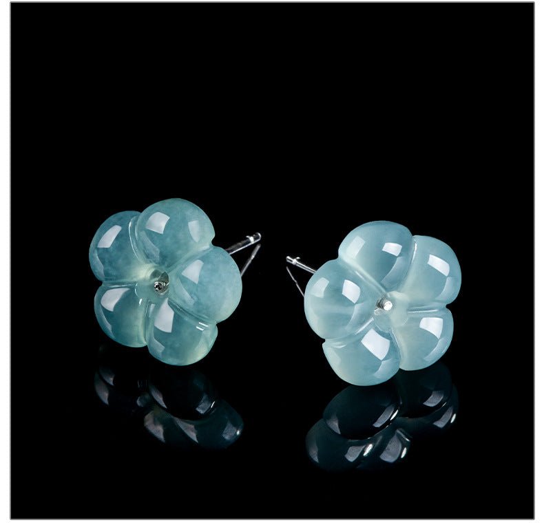 Natural Ice - Grade Jade Plum Blossom Stud Earrings | S925 Silver | Women's Jewelry - STAR8S