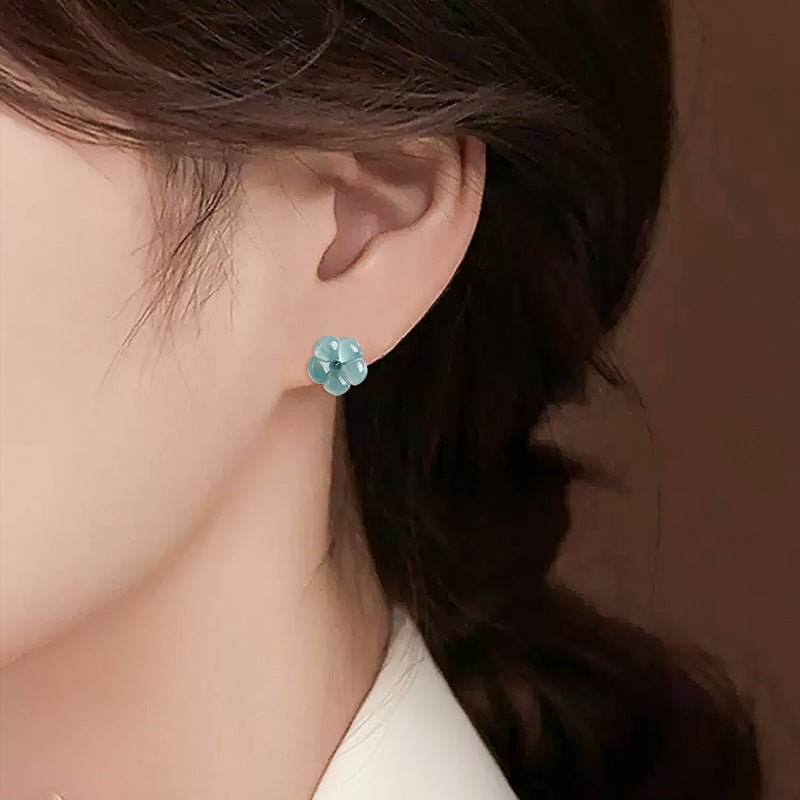 natural ice - grade jade plum blossom stud earrings | s925 silver | women's jewelry - star8s