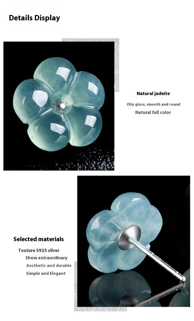 natural ice - grade jade plum blossom stud earrings | s925 silver | women's jewelry - star8s