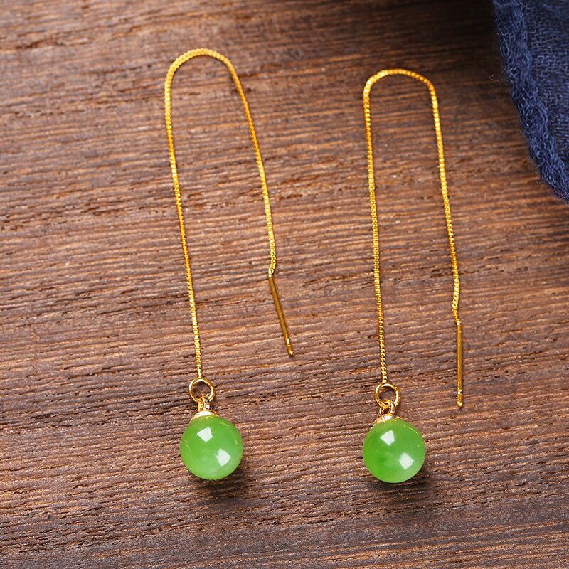 natural jade 8mm bead drop earrings – elegant and minimalist gold - plated earrings for women - star8s