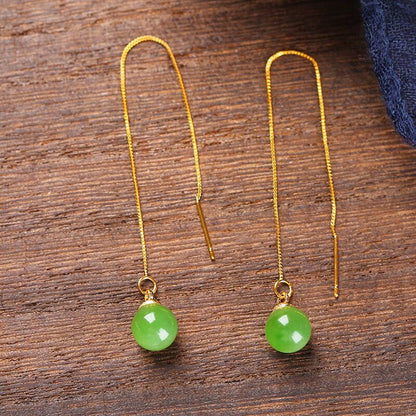 Natural Jade 8mm Bead Drop Earrings – Elegant and Minimalist Gold - Plated Earrings for Women - STAR8S
