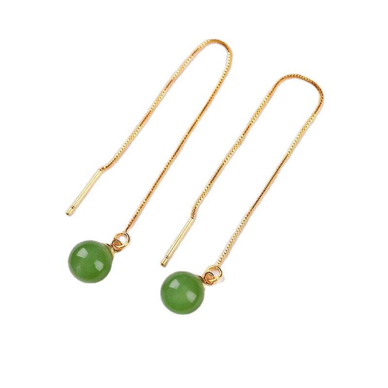 Natural Jade 8mm Bead Drop Earrings – Elegant and Minimalist Gold - Plated Earrings for Women - STAR8S