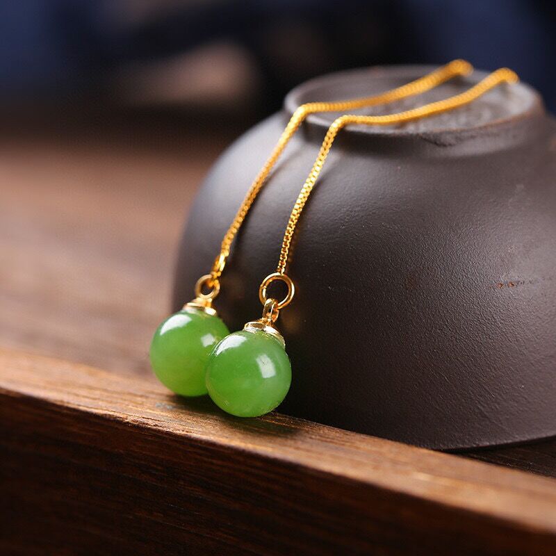natural jade 8mm bead drop earrings – elegant and minimalist gold - plated earrings for women - star8s