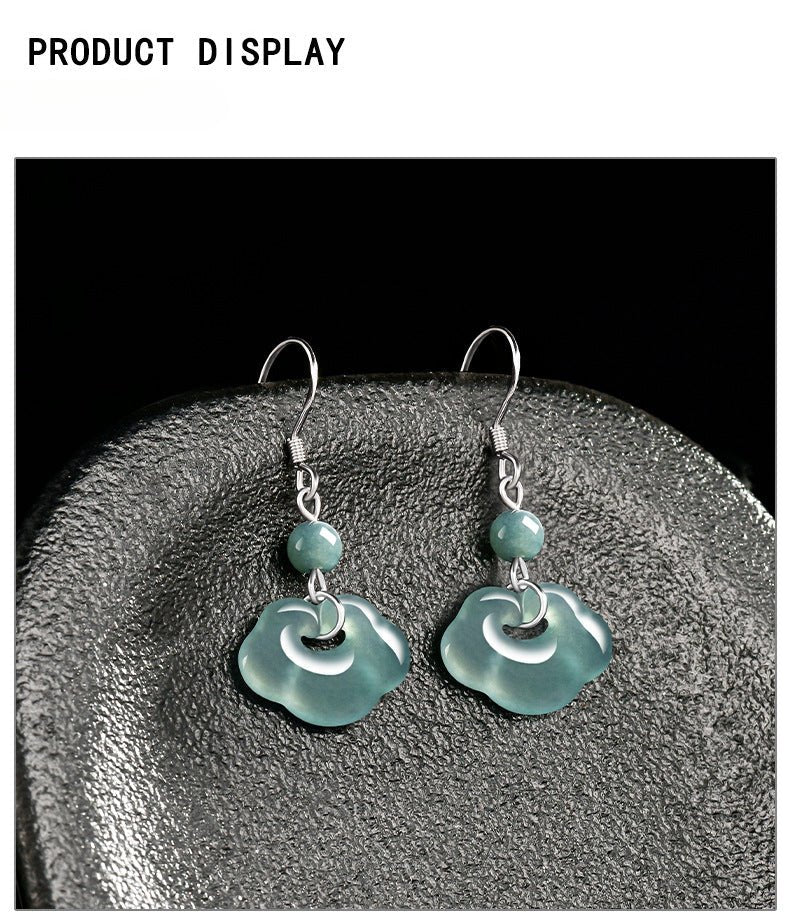 Natural Jade Blue Water Cloud - Style Earrings | S925 Silver Inlaid Ice Jade Earrings - Ancient Chinese Style - STAR8S