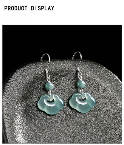Natural Jade Blue Water Cloud - Style Earrings | S925 Silver Inlaid Ice Jade Earrings - Ancient Chinese Style - STAR8S