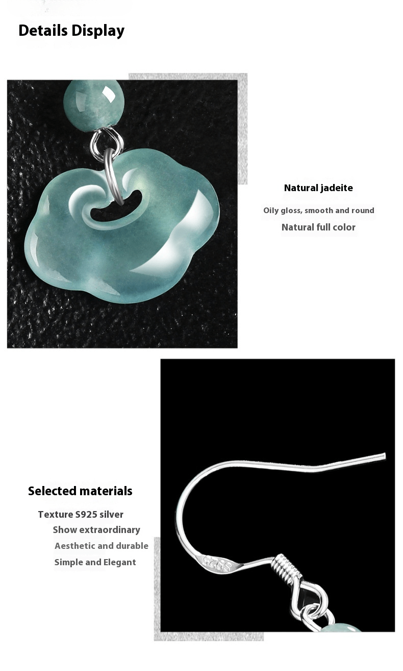 Natural Jade Blue Water Cloud - Style Earrings | S925 Silver Inlaid Ice Jade Earrings - Ancient Chinese Style - STAR8S