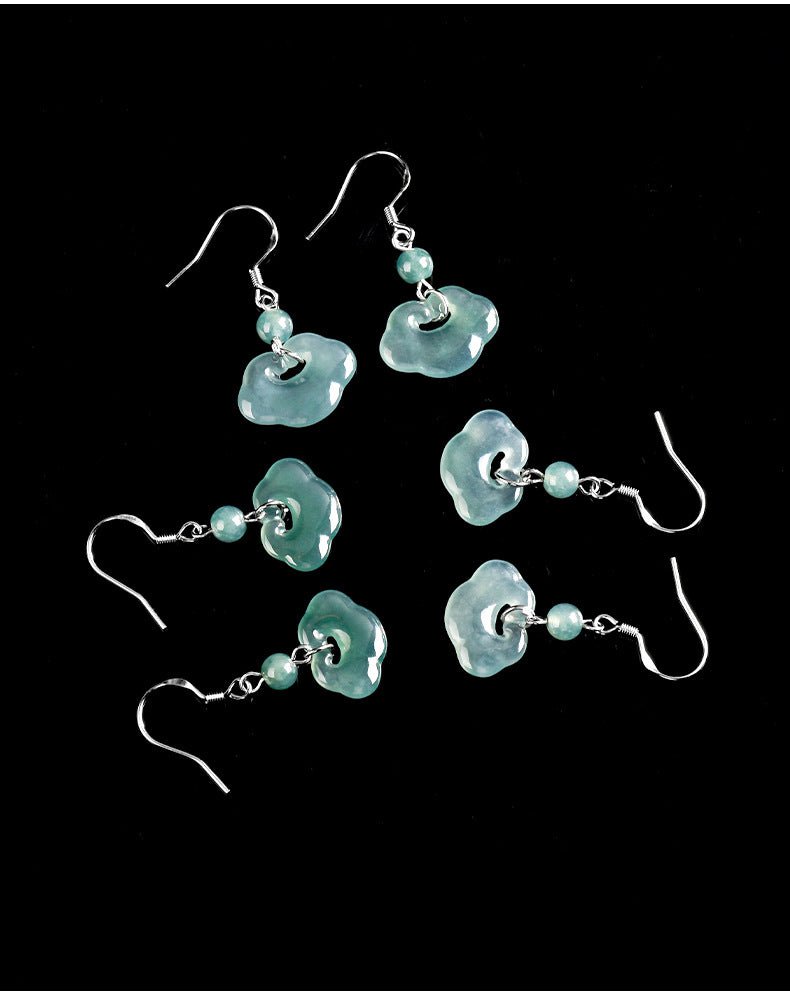 Natural Jade Blue Water Cloud - Style Earrings | S925 Silver Inlaid Ice Jade Earrings - Ancient Chinese Style - STAR8S