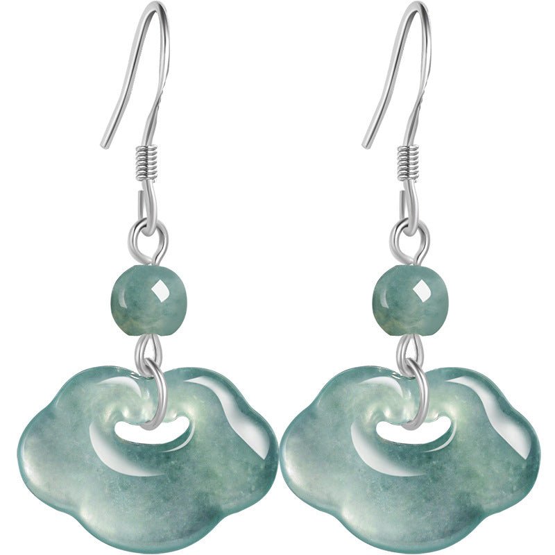 Natural Jade Blue Water Cloud - Style Earrings | S925 Silver Inlaid Ice Jade Earrings - Ancient Chinese Style - STAR8S