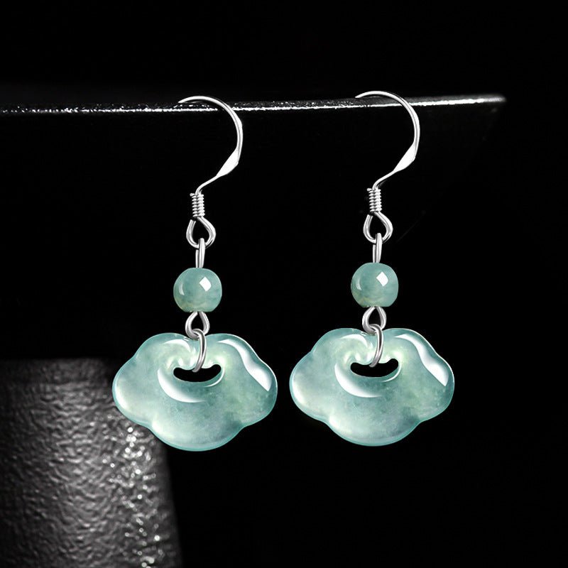 natural jade blue water cloud - style earrings | s925 silver inlaid ice jade earrings - ancient chinese style - star8s