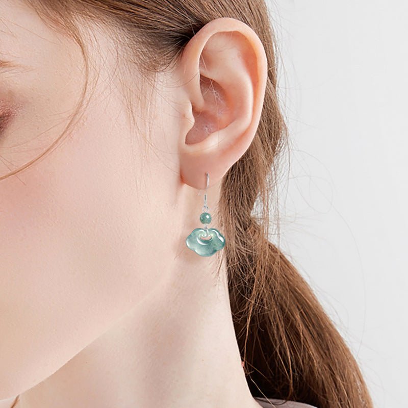 Natural Jade Blue Water Cloud - Style Earrings | S925 Silver Inlaid Ice Jade Earrings - Ancient Chinese Style - STAR8S