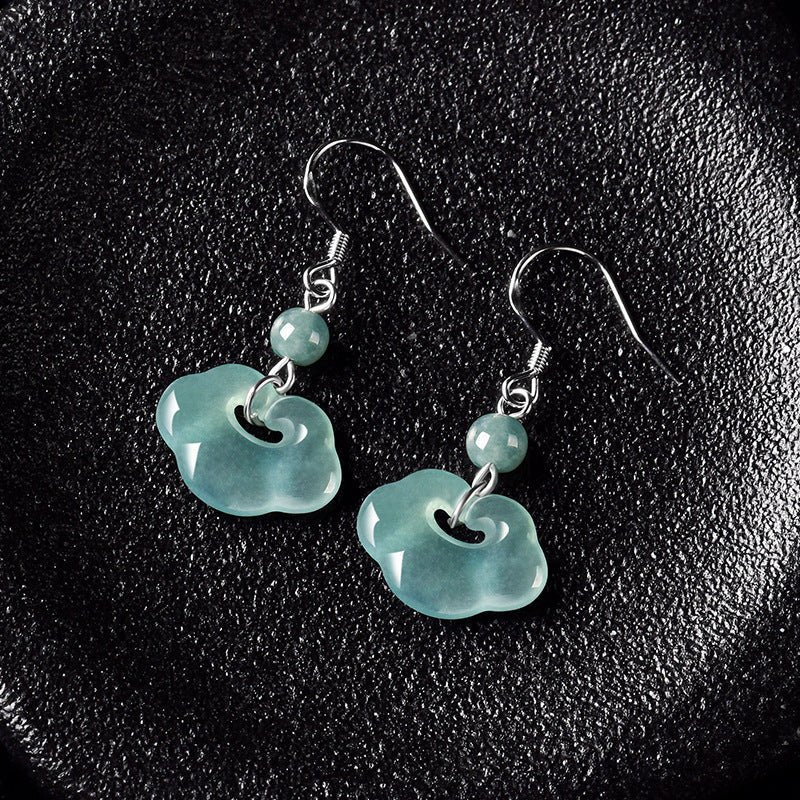 Natural Jade Blue Water Cloud - Style Earrings | S925 Silver Inlaid Ice Jade Earrings - Ancient Chinese Style - STAR8S