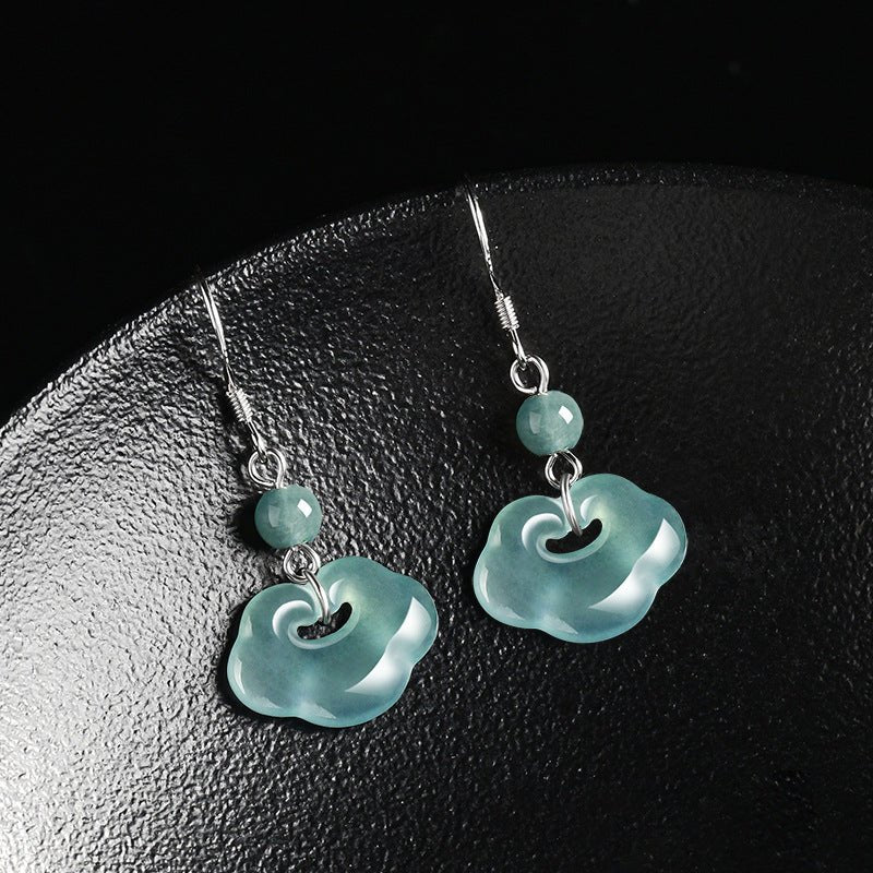 natural jade blue water cloud - style earrings | s925 silver inlaid ice jade earrings - ancient chinese style - star8s