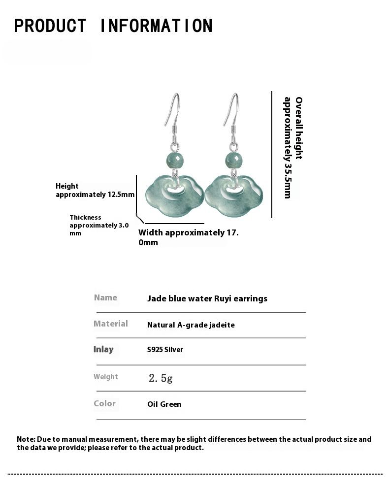 Natural Jade Blue Water Cloud - Style Earrings | S925 Silver Inlaid Ice Jade Earrings - Ancient Chinese Style - STAR8S