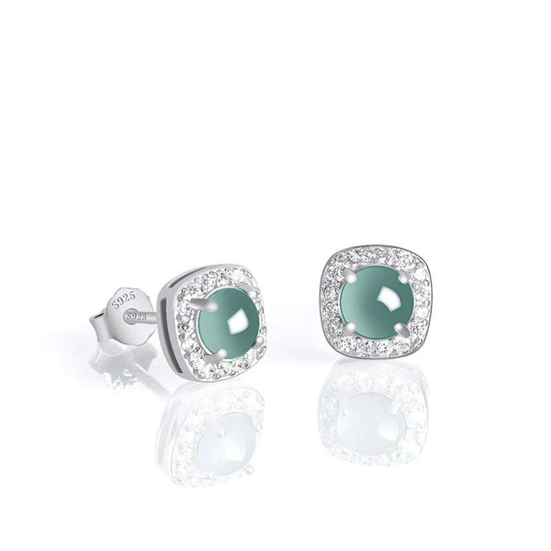 natural jade blue water square stud earrings | s925 silver inlaid ice jade – high - end fashion jewelry for women - star8s