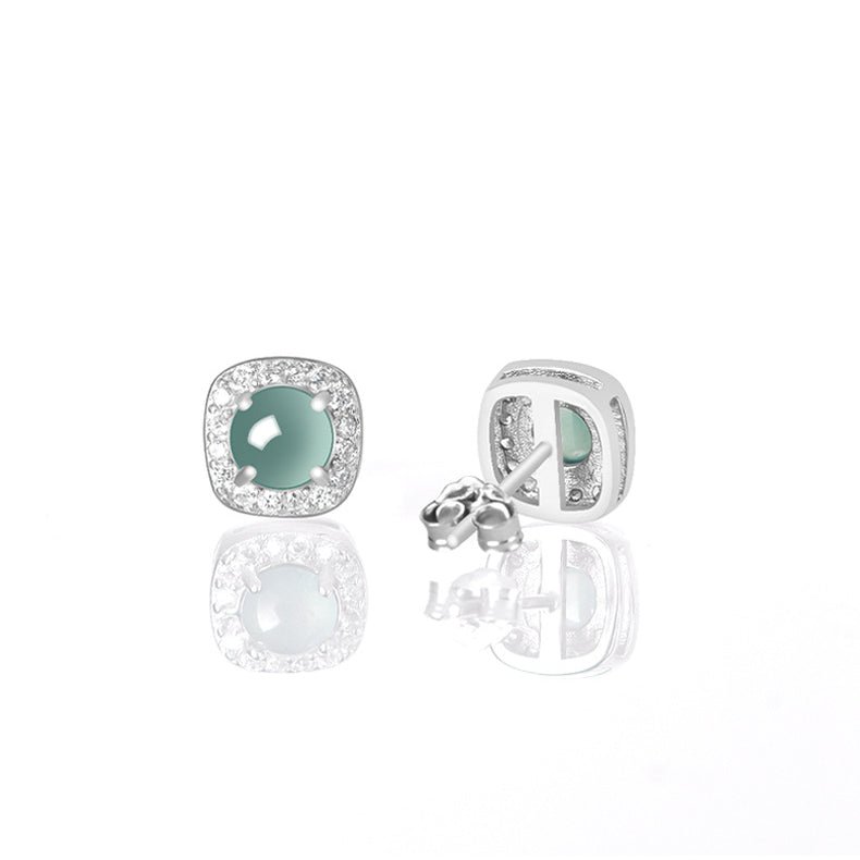 natural jade blue water square stud earrings | s925 silver inlaid ice jade – high - end fashion jewelry for women - star8s