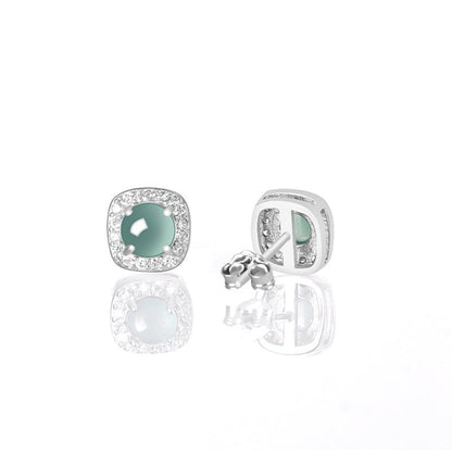 Natural Jade Blue Water Square Stud Earrings | S925 Silver Inlaid Ice Jade – High - End Fashion Jewelry for Women - STAR8S
