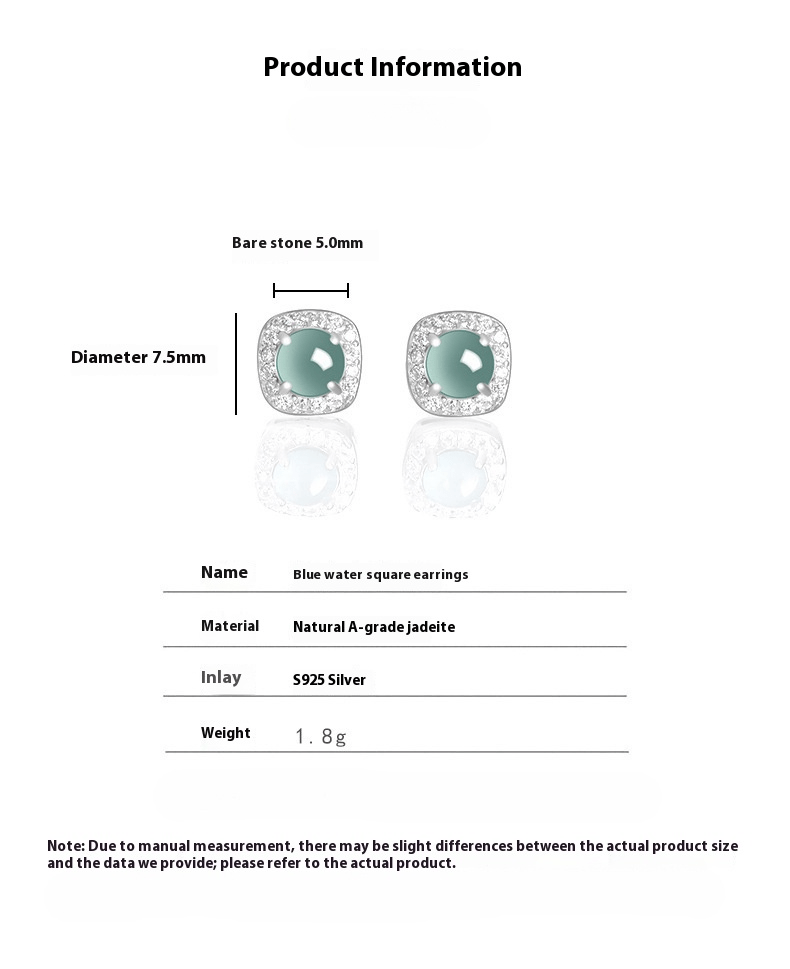 natural jade blue water square stud earrings | s925 silver inlaid ice jade – high - end fashion jewelry for women - star8s