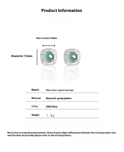 Natural Jade Blue Water Square Stud Earrings | S925 Silver Inlaid Ice Jade – High - End Fashion Jewelry for Women - STAR8S