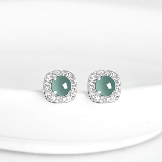 Natural Jade Blue Water Square Stud Earrings | S925 Silver Inlaid Ice Jade – High - End Fashion Jewelry for Women - STAR8S