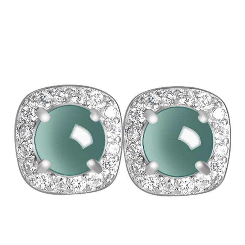 natural jade blue water square stud earrings | s925 silver inlaid ice jade – high - end fashion jewelry for women - star8s