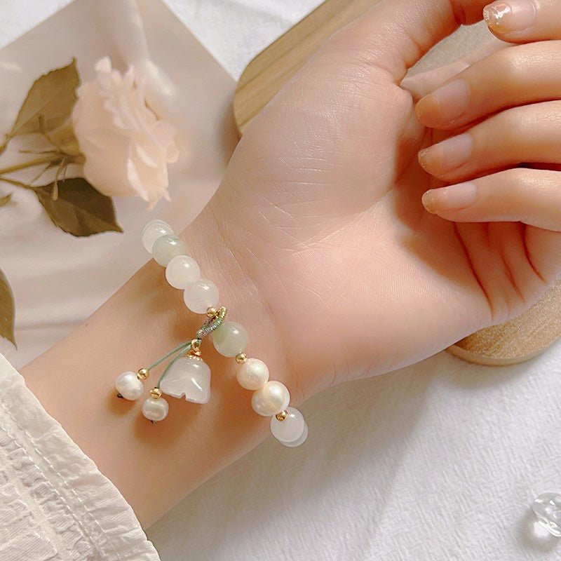 natural jade bracelet with lily of the valley bead charm - elegant women’s bracelet - star8s
