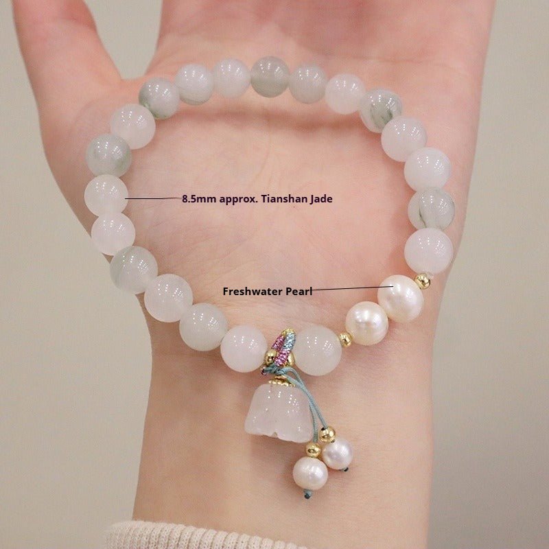 natural jade bracelet with lily of the valley bead charm - elegant women’s bracelet - star8s