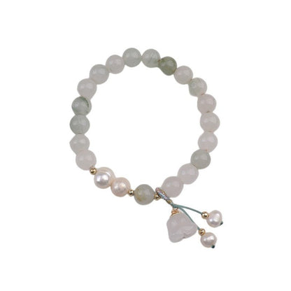 Natural Jade Bracelet with Lily of the Valley Bead Charm - Elegant Women’s Bracelet - STAR8S