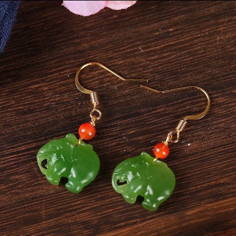Natural Jade Elephant Earrings (13mm) | Simple & Fresh Design - STAR8S