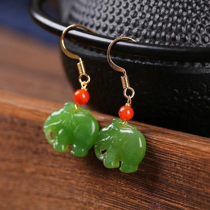 Natural Jade Elephant Earrings (13mm) | Simple & Fresh Design - STAR8S