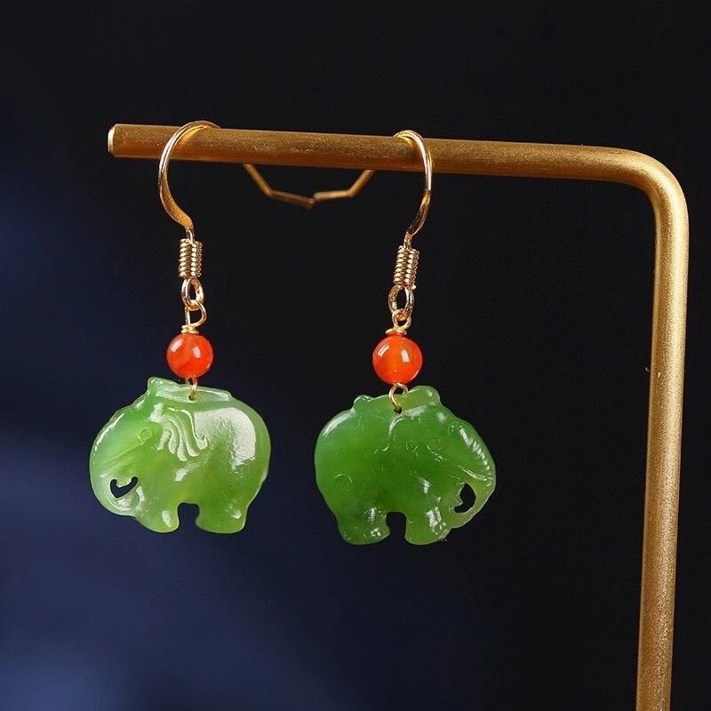 Natural Jade Elephant Earrings (13mm) | Simple & Fresh Design - STAR8S