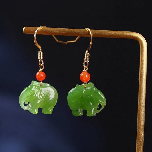 Natural Jade Elephant Earrings (13mm) | Simple & Fresh Design - STAR8S