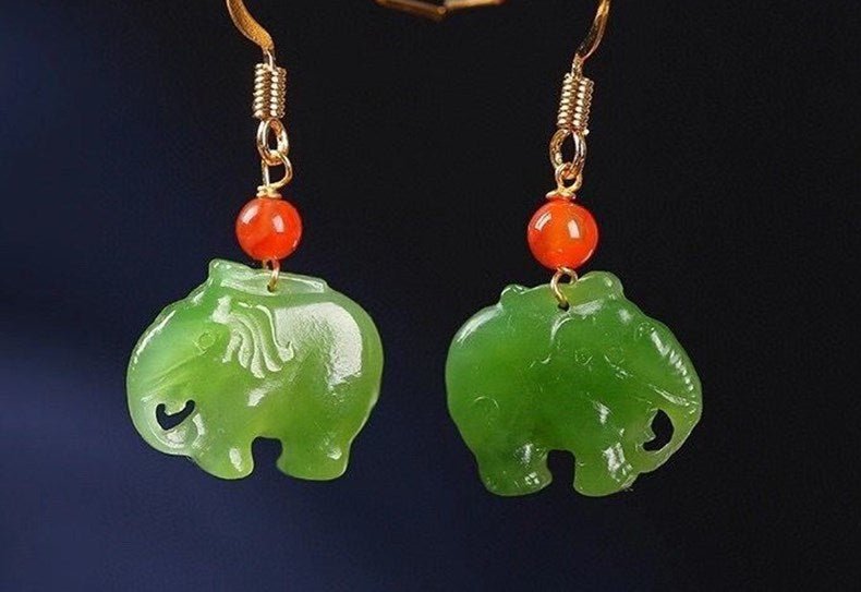 Natural Jade Elephant Earrings (13mm) | Simple & Fresh Design - STAR8S