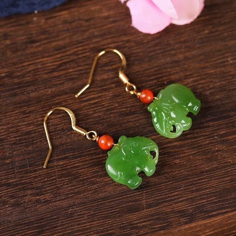 Natural Jade Elephant Earrings (13mm) | Simple & Fresh Design - STAR8S