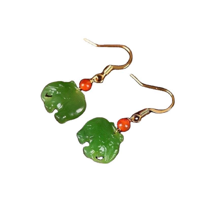 Natural Jade Elephant Earrings (13mm) | Simple & Fresh Design - STAR8S