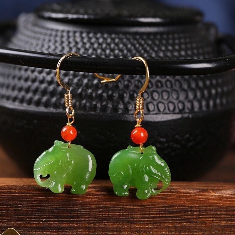 Natural Jade Elephant Earrings (13mm) | Simple & Fresh Design - STAR8S