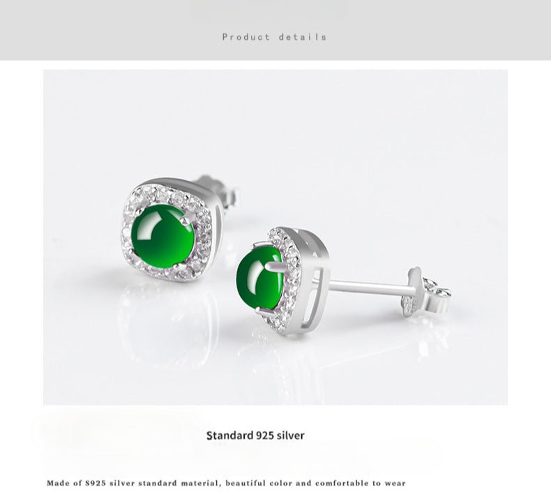 Natural Jade Green Round Earrings | S925 Silver Setting | Elegant Ice - Seed Jade Studs for Women - STAR8S